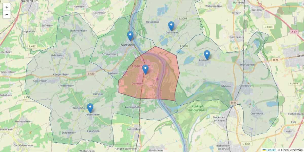 Karte des Postleitzahlen Bereichs  und der umliegenden Postleitzahlen in Deutschland
