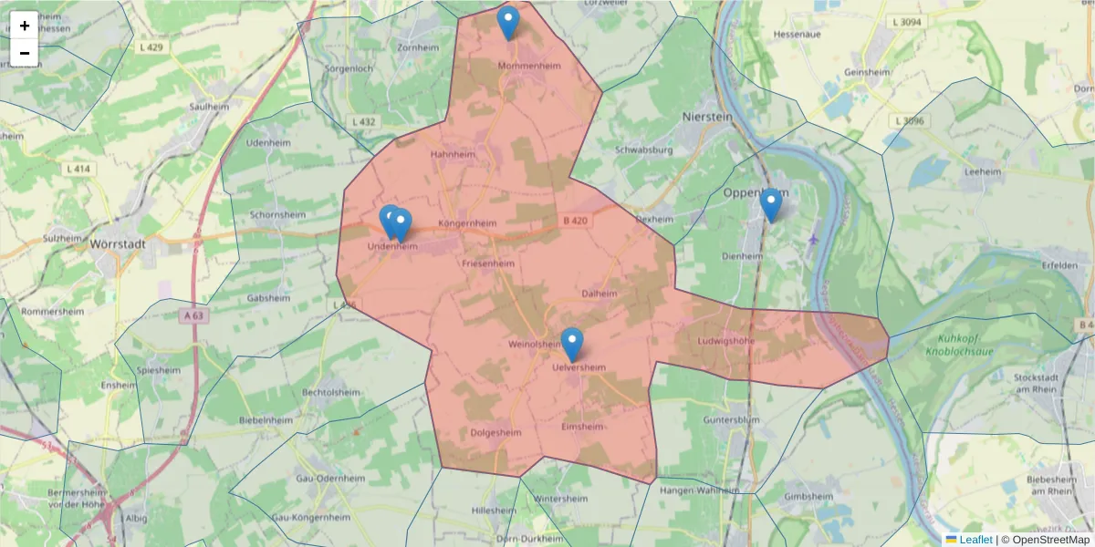 Karte des Postleitzahlen Bereichs  und der umliegenden Postleitzahlen in Deutschland