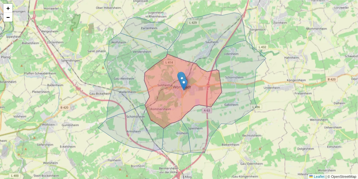 Karte des Postleitzahlen Bereichs  und der umliegenden Postleitzahlen in Deutschland