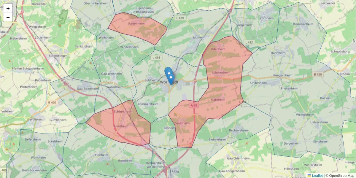 Karte des Postleitzahlen Bereichs  und der umliegenden Postleitzahlen in Deutschland