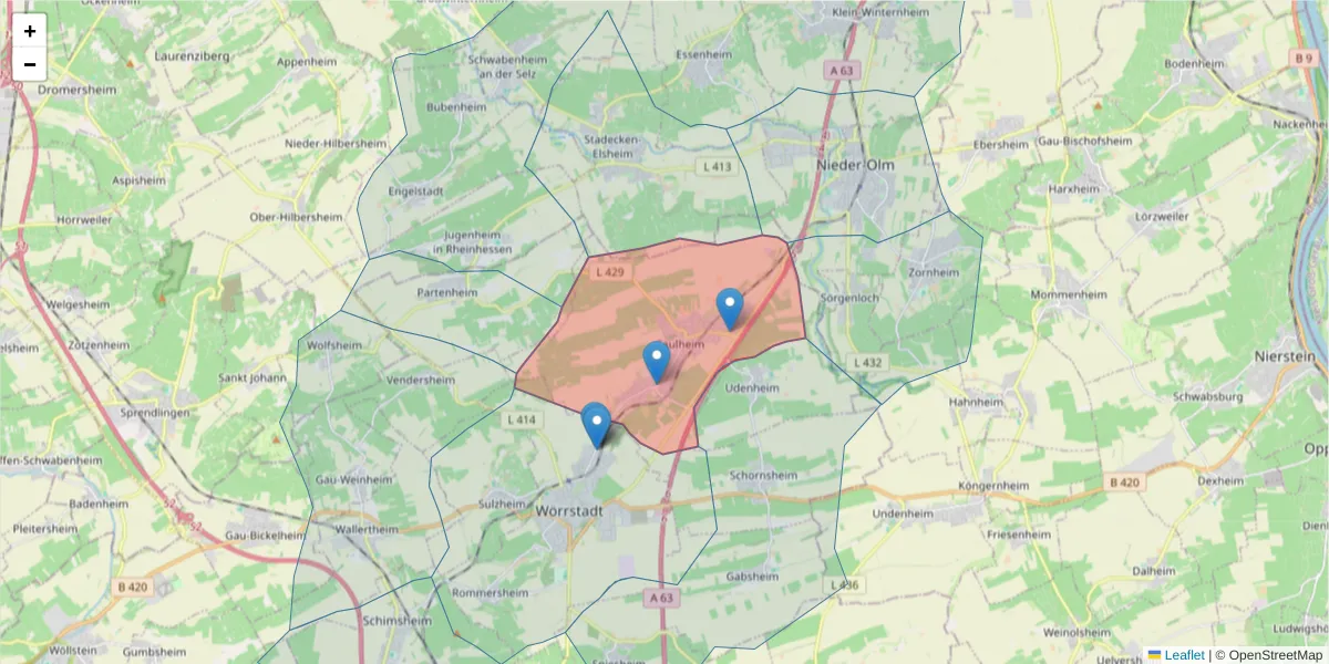 Karte des Postleitzahlen Bereichs  und der umliegenden Postleitzahlen in Deutschland