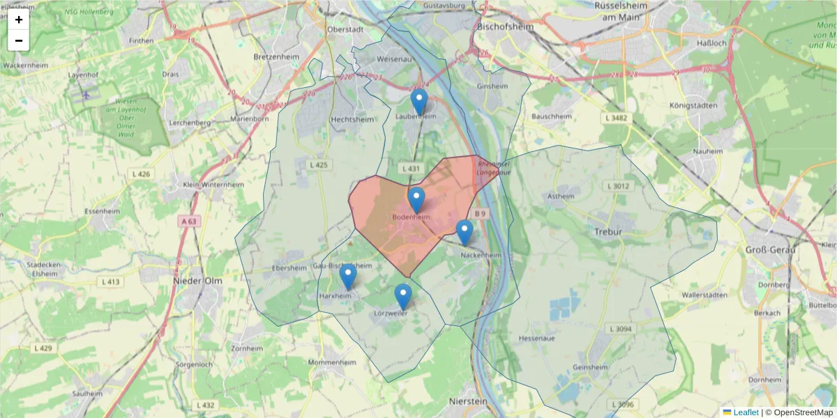 Karte des Postleitzahlen Bereichs  und der umliegenden Postleitzahlen in Deutschland