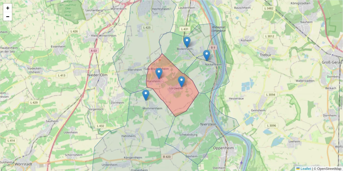 Karte des Postleitzahlen Bereichs  und der umliegenden Postleitzahlen in Deutschland