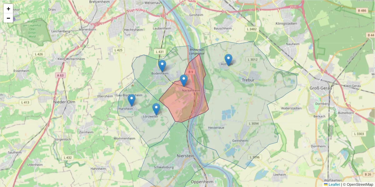 Karte des Postleitzahlen Bereichs  und der umliegenden Postleitzahlen in Deutschland