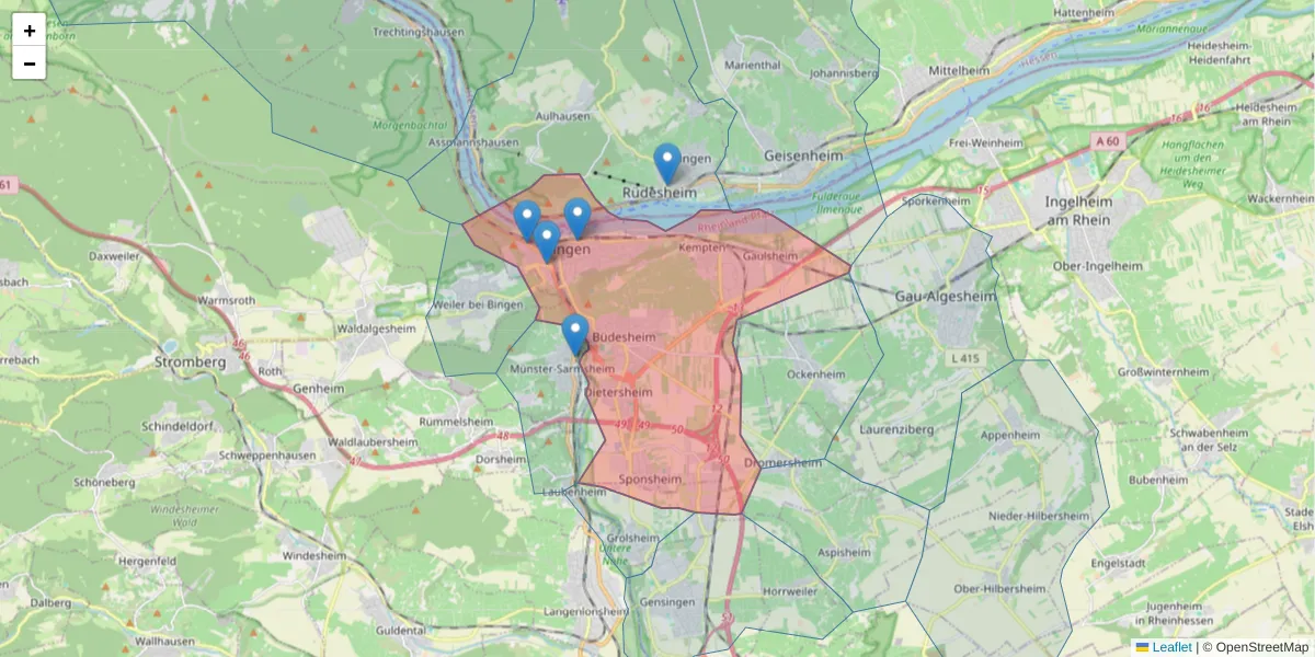 Karte des Postleitzahlen Bereichs  und der umliegenden Postleitzahlen in Deutschland