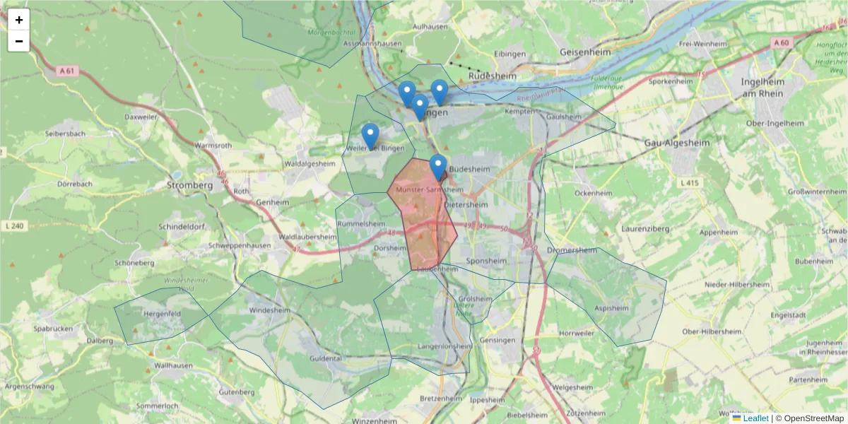 Karte des Postleitzahlen Bereichs  und der umliegenden Postleitzahlen in Deutschland