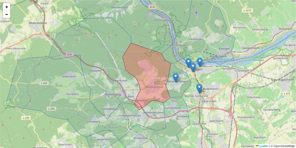 Karte des Postleitzahlen Bereichs  und der umliegenden Postleitzahlen in Deutschland