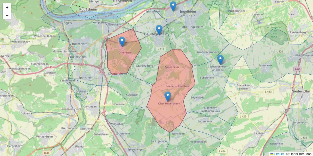 Karte des Postleitzahlen Bereichs  und der umliegenden Postleitzahlen in Deutschland