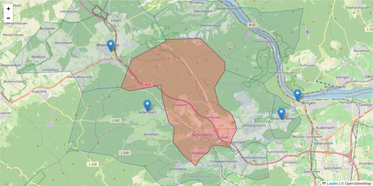 Karte des Postleitzahlen Bereichs  und der umliegenden Postleitzahlen in Deutschland