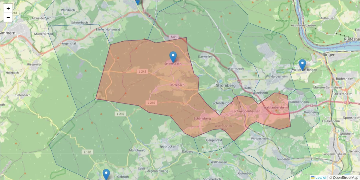 Karte des Postleitzahlen Bereichs  und der umliegenden Postleitzahlen in Deutschland