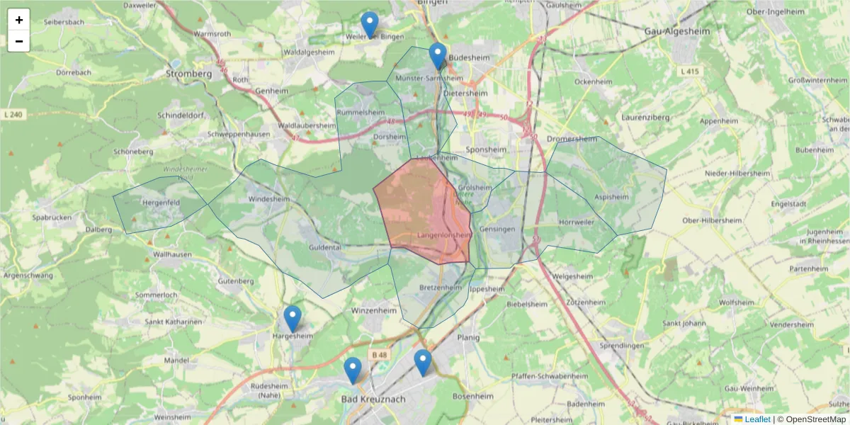 Karte des Postleitzahlen Bereichs  und der umliegenden Postleitzahlen in Deutschland
