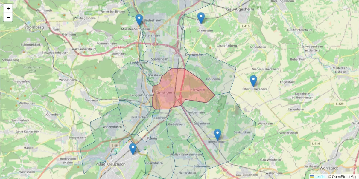 Karte des Postleitzahlen Bereichs  und der umliegenden Postleitzahlen in Deutschland