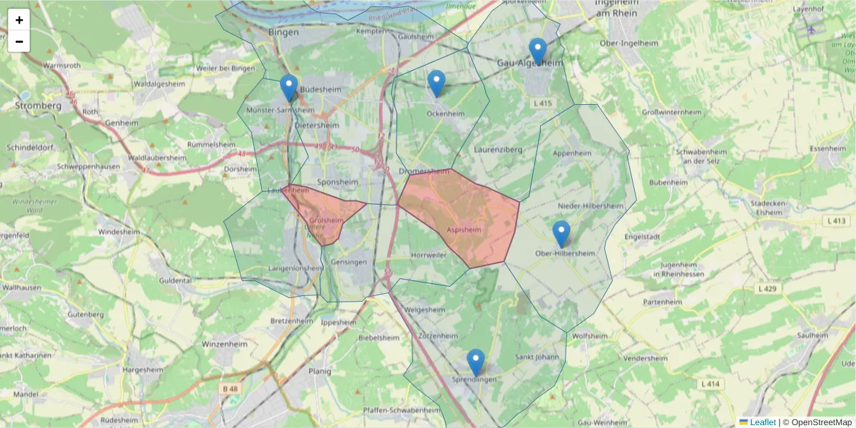 Karte des Postleitzahlen Bereichs  und der umliegenden Postleitzahlen in Deutschland