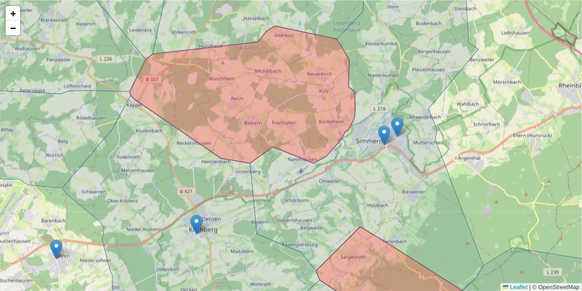 Karte des Postleitzahlen Bereichs  und der umliegenden Postleitzahlen in Deutschland