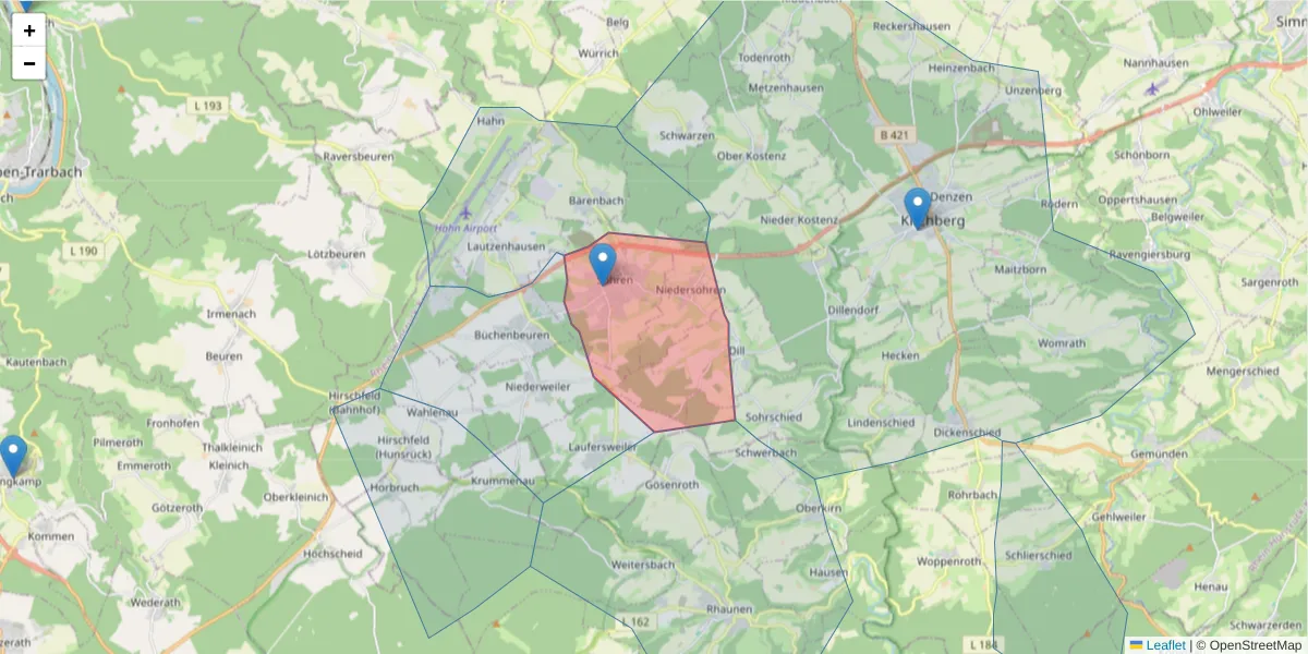 Karte des Postleitzahlen Bereichs  und der umliegenden Postleitzahlen in Deutschland