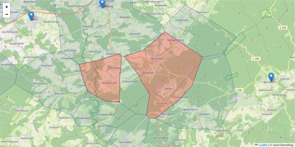Karte des Postleitzahlen Bereichs  und der umliegenden Postleitzahlen in Deutschland