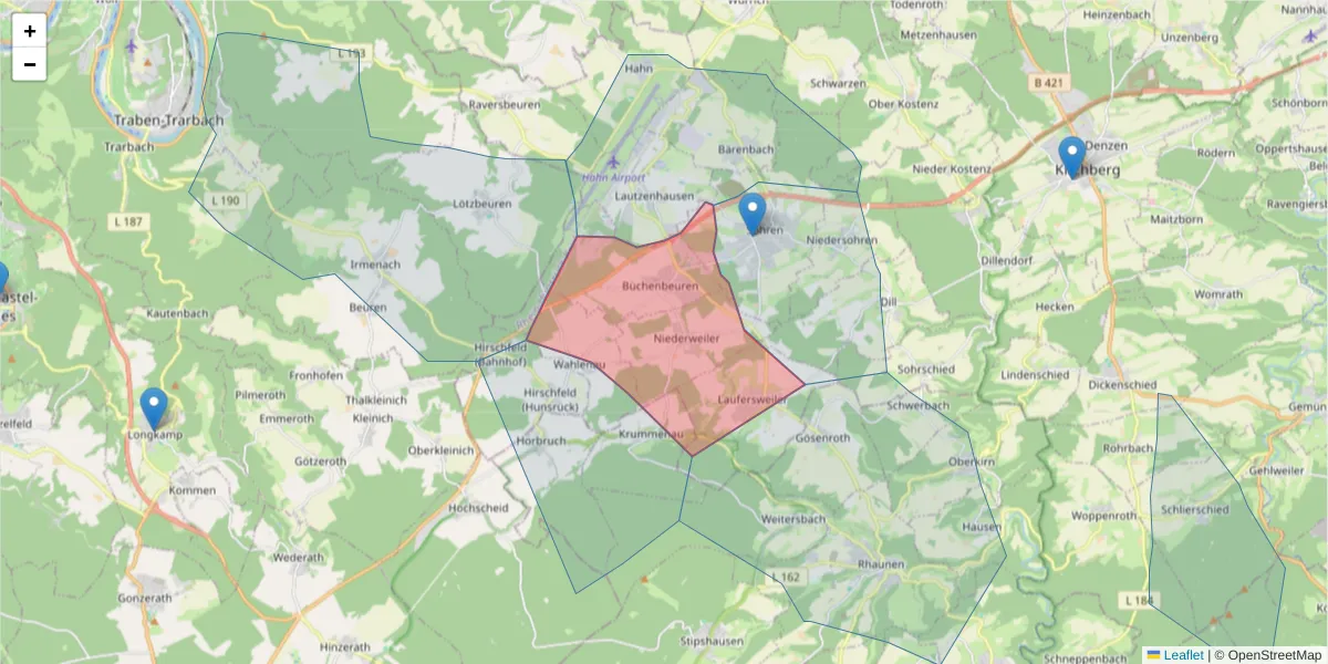 Karte des Postleitzahlen Bereichs  und der umliegenden Postleitzahlen in Deutschland
