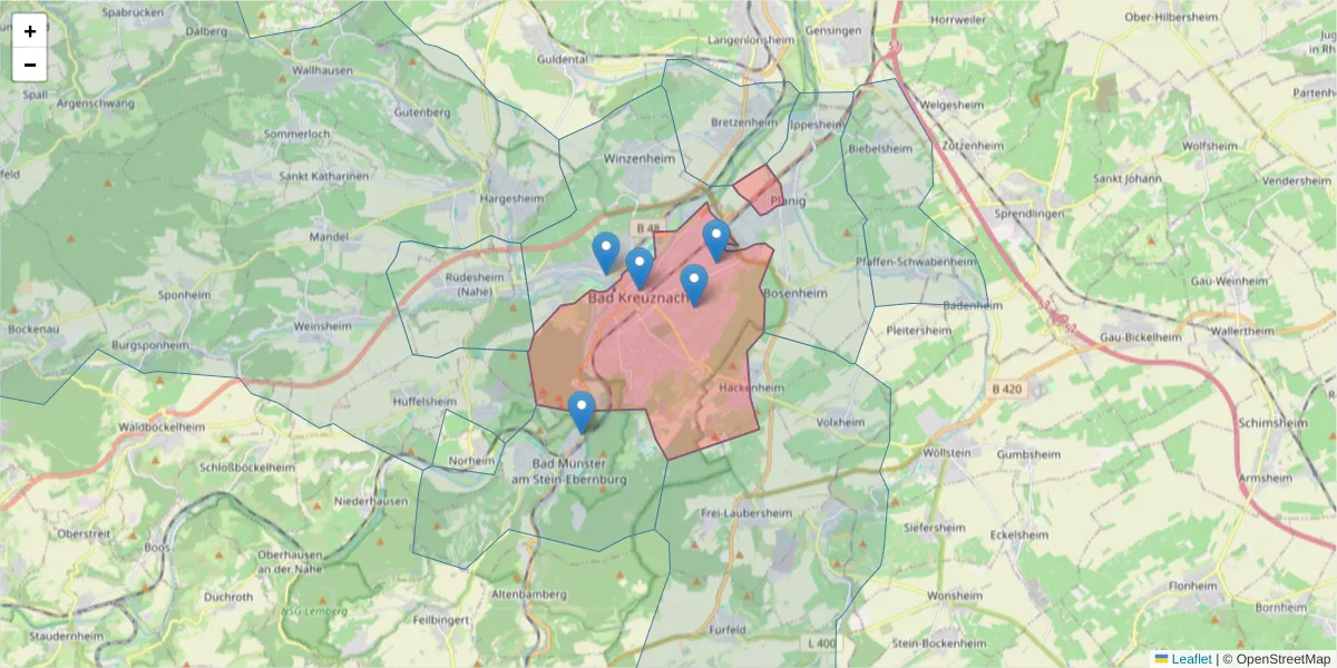 Karte des Postleitzahlen Bereichs  und der umliegenden Postleitzahlen in Deutschland