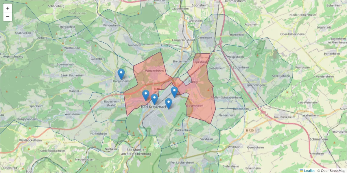 Karte des Postleitzahlen Bereichs  und der umliegenden Postleitzahlen in Deutschland
