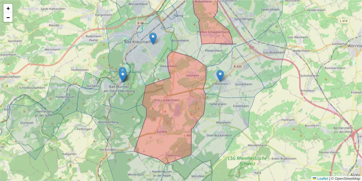 Karte des Postleitzahlen Bereichs  und der umliegenden Postleitzahlen in Deutschland