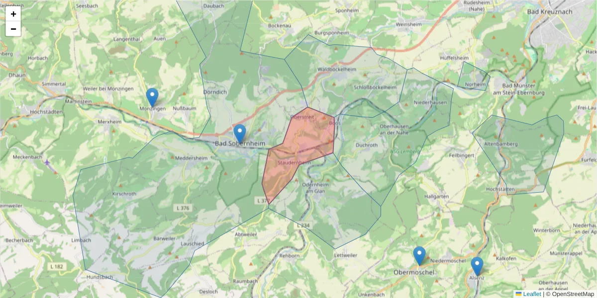 Karte des Postleitzahlen Bereichs  und der umliegenden Postleitzahlen in Deutschland