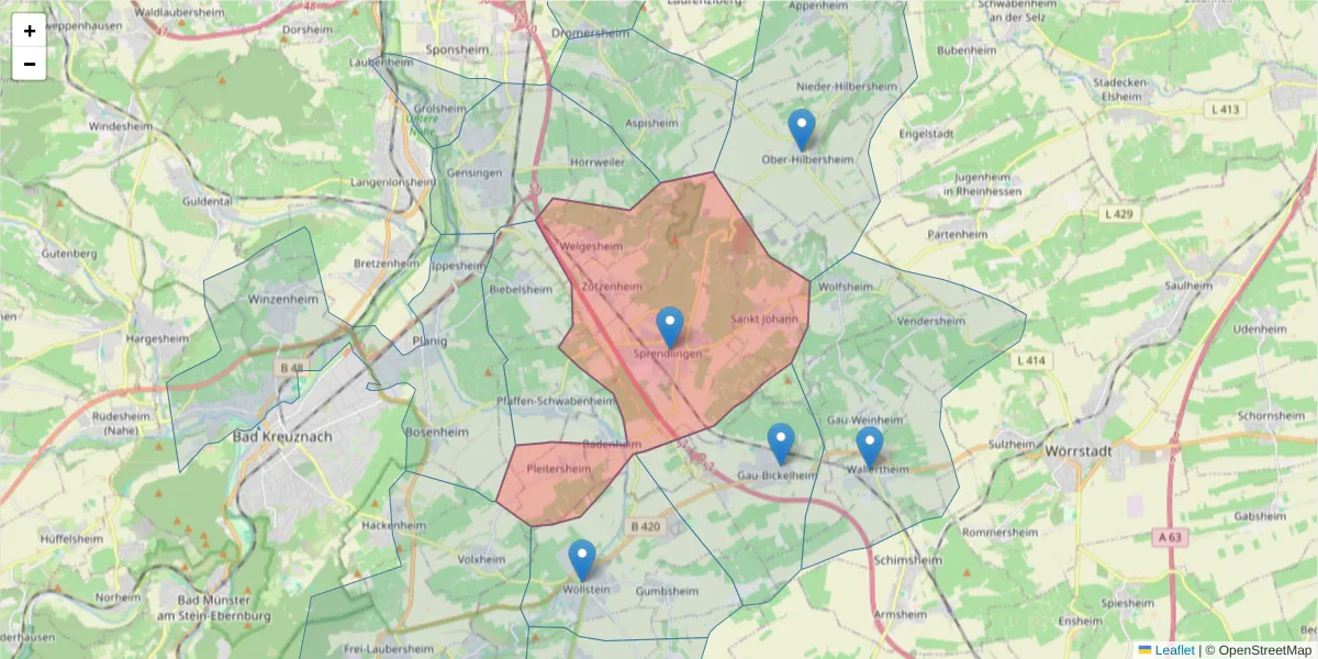 Karte des Postleitzahlen Bereichs  und der umliegenden Postleitzahlen in Deutschland