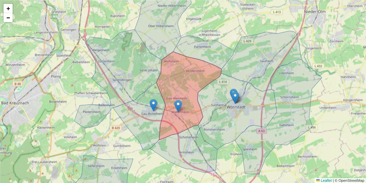 Karte des Postleitzahlen Bereichs  und der umliegenden Postleitzahlen in Deutschland