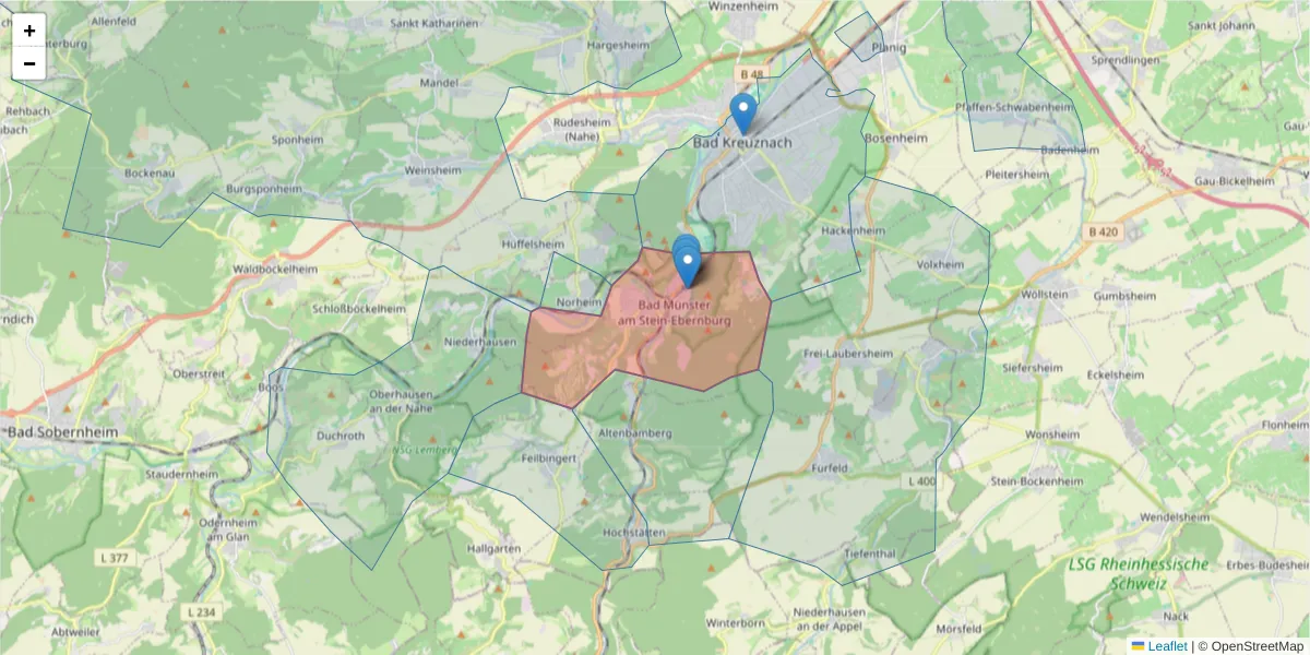 Karte des Postleitzahlen Bereichs  und der umliegenden Postleitzahlen in Deutschland