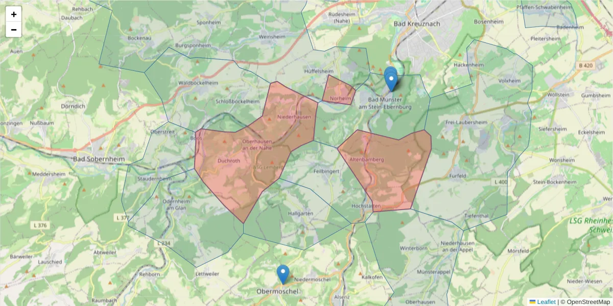 Karte des Postleitzahlen Bereichs  und der umliegenden Postleitzahlen in Deutschland