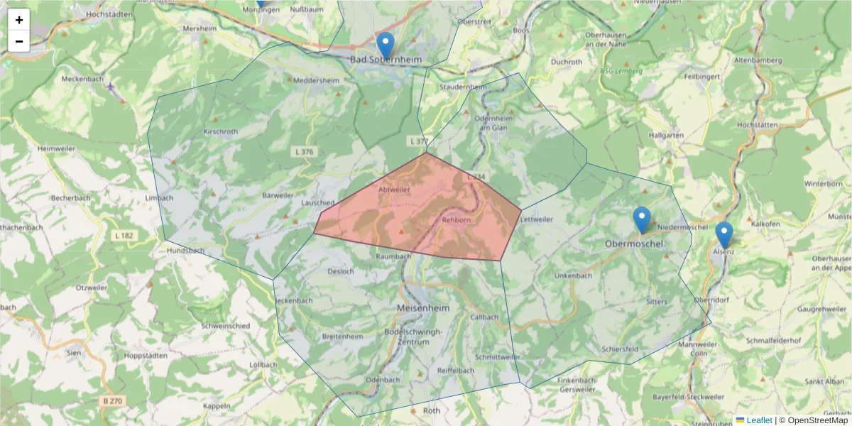 Karte des Postleitzahlen Bereichs  und der umliegenden Postleitzahlen in Deutschland