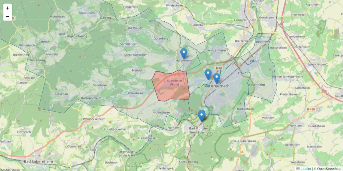 Karte des Postleitzahlen Bereichs  und der umliegenden Postleitzahlen in Deutschland