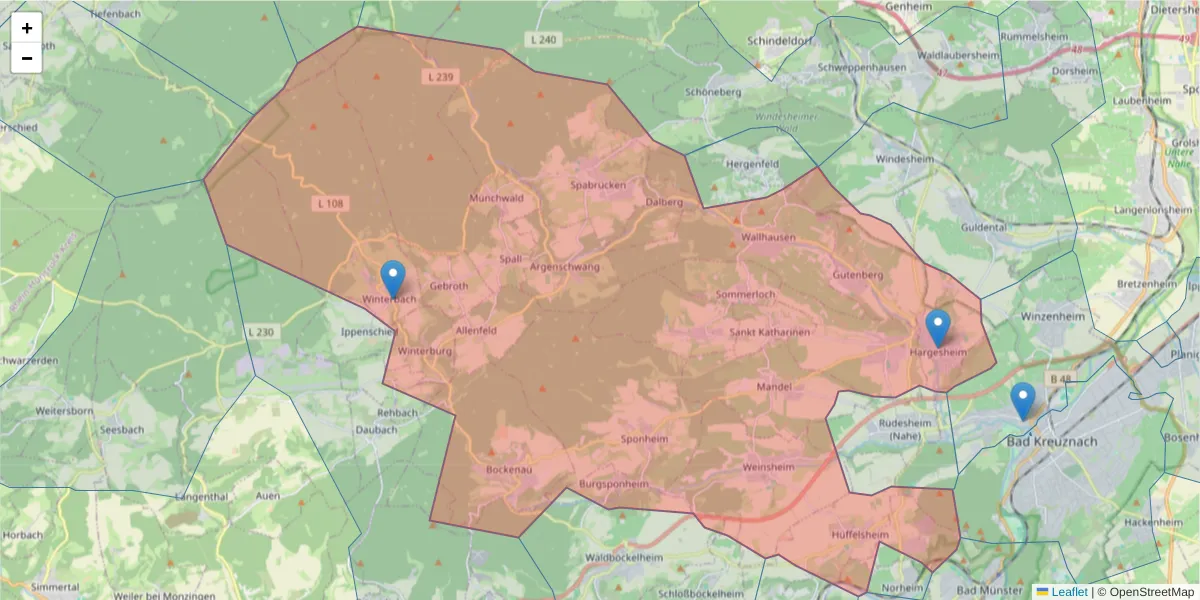 Karte des Postleitzahlen Bereichs  und der umliegenden Postleitzahlen in Deutschland