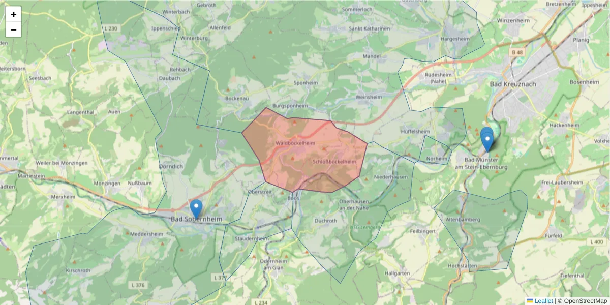 Karte des Postleitzahlen Bereichs  und der umliegenden Postleitzahlen in Deutschland