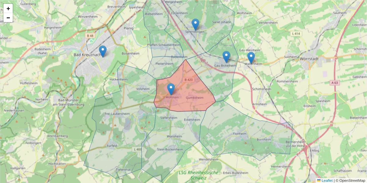 Karte des Postleitzahlen Bereichs  und der umliegenden Postleitzahlen in Deutschland