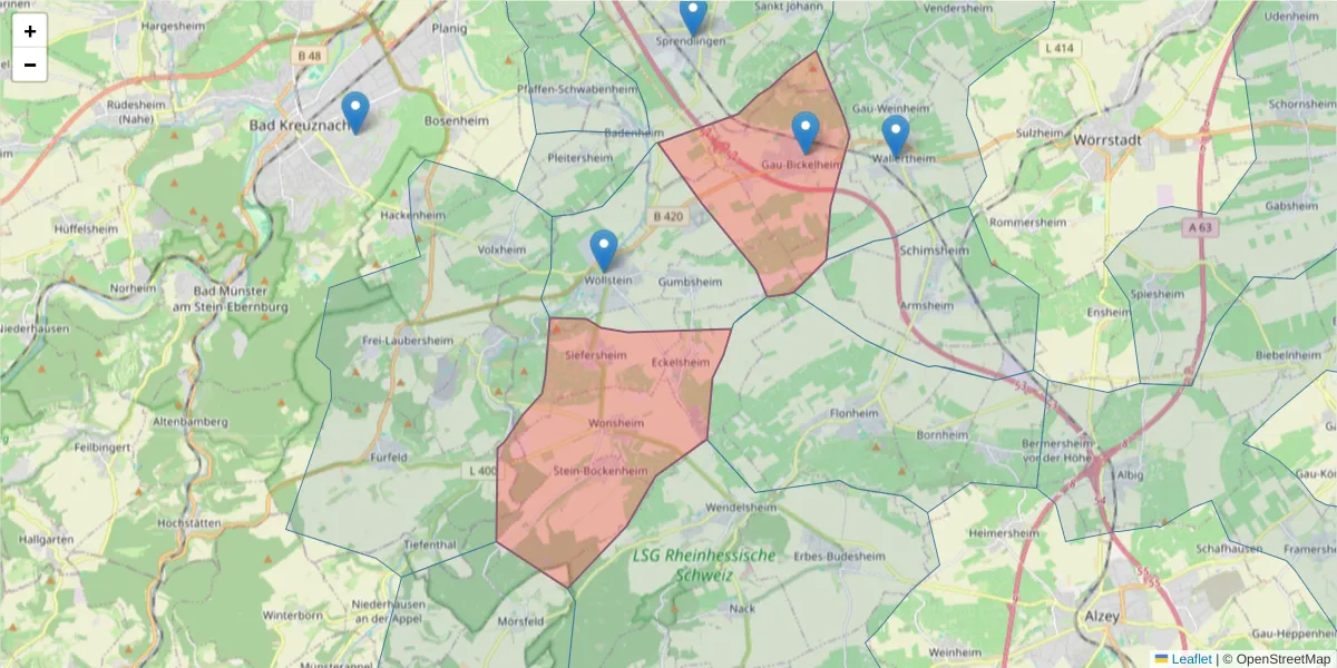 Karte des Postleitzahlen Bereichs  und der umliegenden Postleitzahlen in Deutschland
