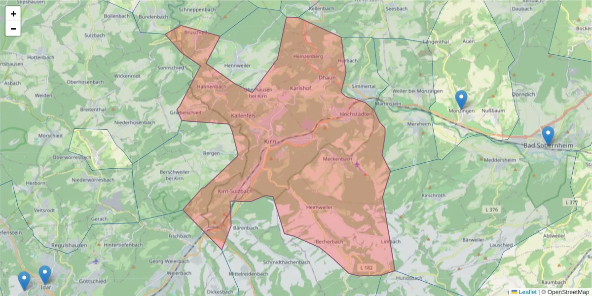 Karte des Postleitzahlen Bereichs  und der umliegenden Postleitzahlen in Deutschland
