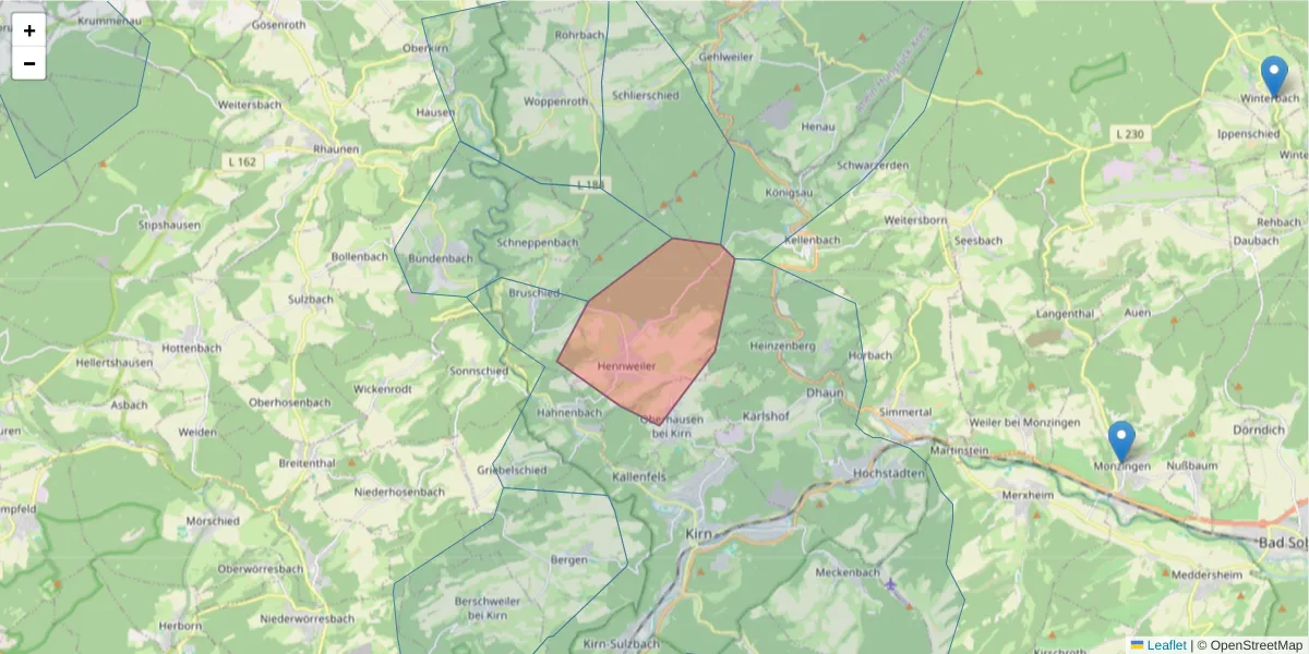 Karte des Postleitzahlen Bereichs  und der umliegenden Postleitzahlen in Deutschland