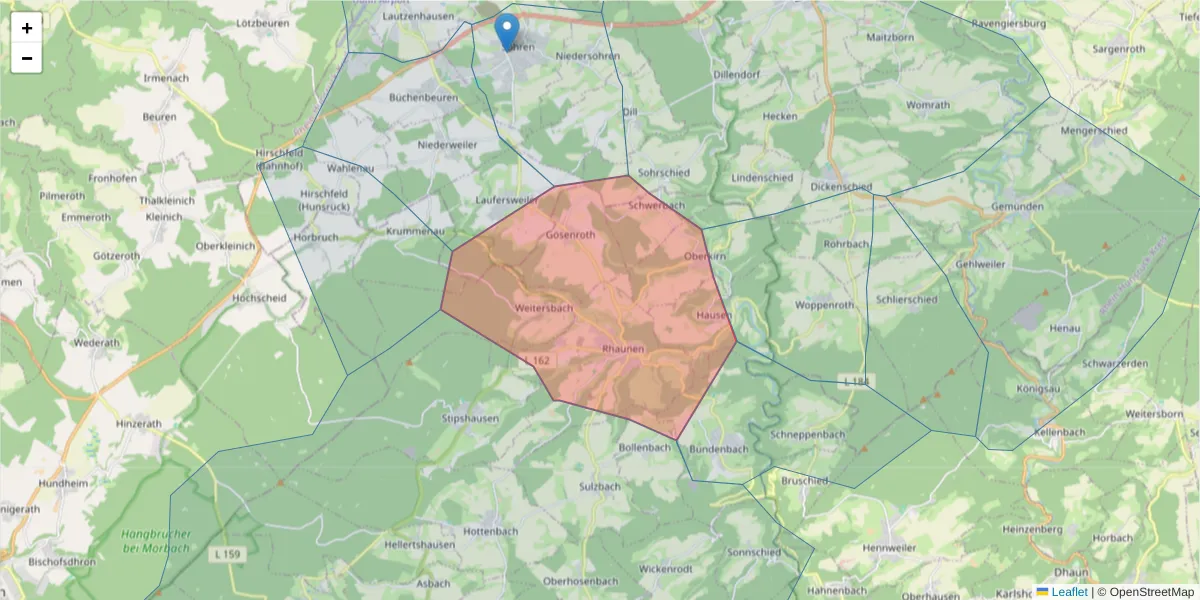 Karte des Postleitzahlen Bereichs  und der umliegenden Postleitzahlen in Deutschland