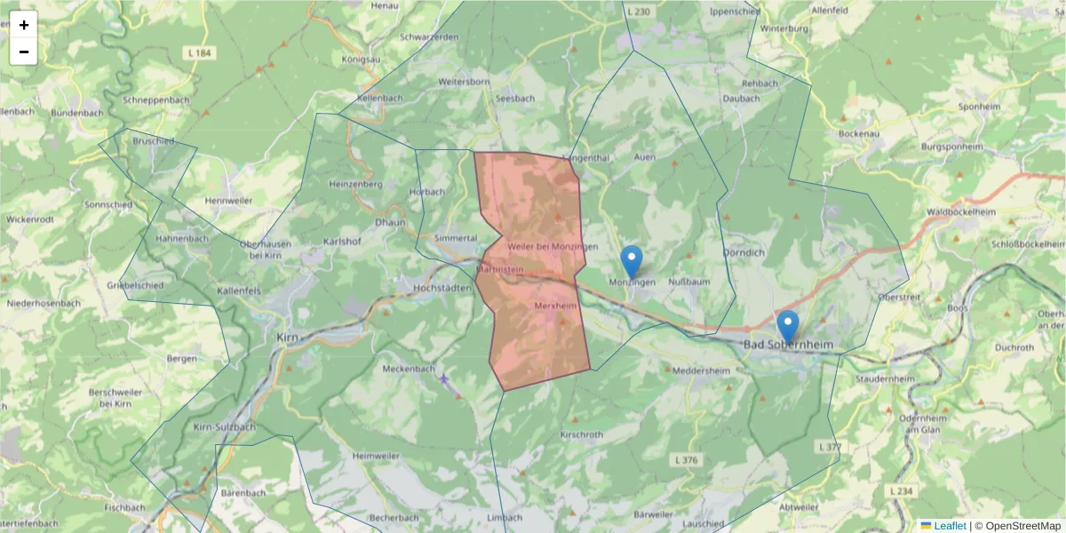 Karte des Postleitzahlen Bereichs  und der umliegenden Postleitzahlen in Deutschland