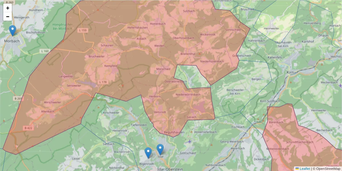 Karte des Postleitzahlen Bereichs  und der umliegenden Postleitzahlen in Deutschland