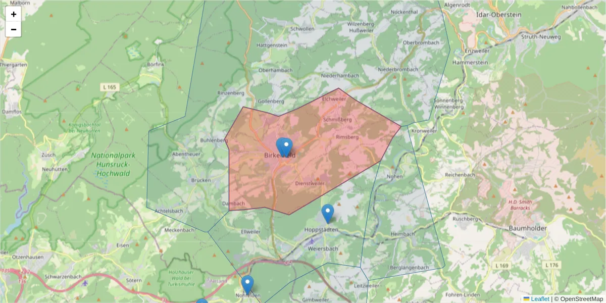 Karte des Postleitzahlen Bereichs  und der umliegenden Postleitzahlen in Deutschland