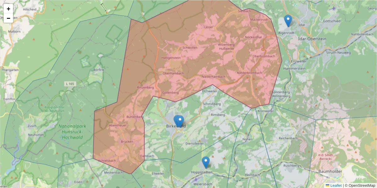 Karte des Postleitzahlen Bereichs  und der umliegenden Postleitzahlen in Deutschland