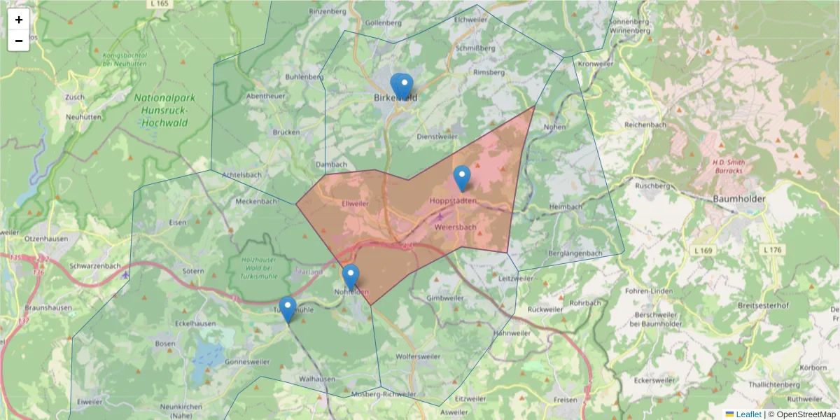 Karte des Postleitzahlen Bereichs  und der umliegenden Postleitzahlen in Deutschland
