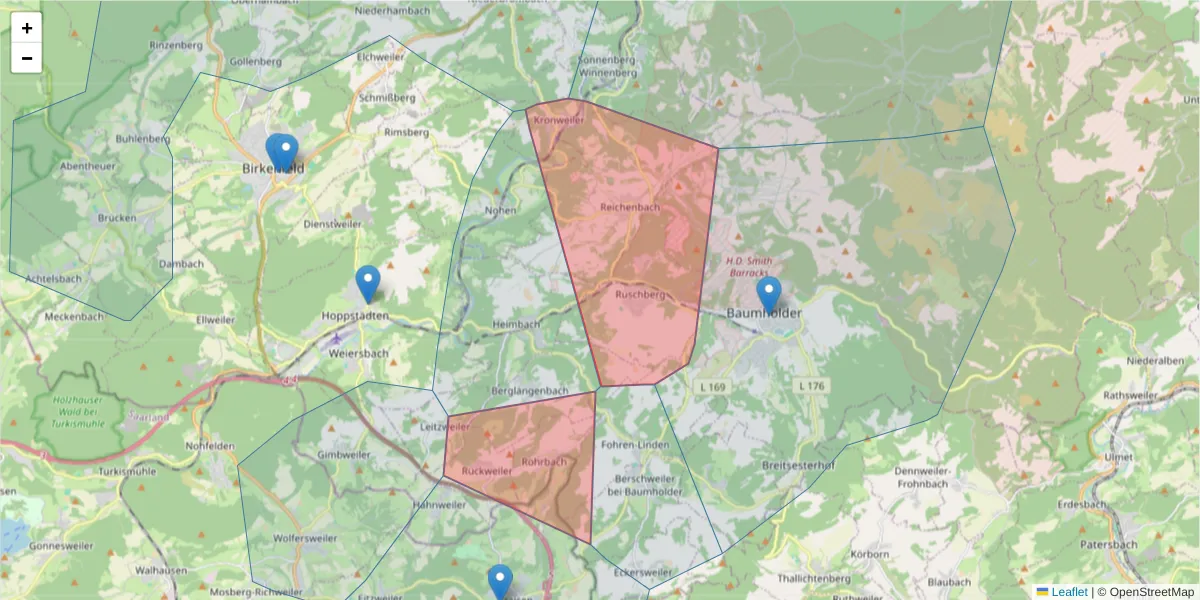 Karte des Postleitzahlen Bereichs  und der umliegenden Postleitzahlen in Deutschland
