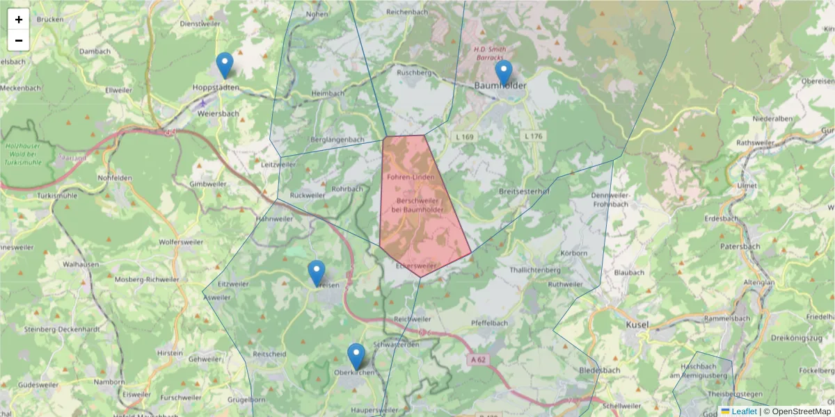 Karte des Postleitzahlen Bereichs  und der umliegenden Postleitzahlen in Deutschland