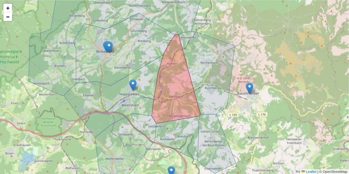 Karte des Postleitzahlen Bereichs  und der umliegenden Postleitzahlen in Deutschland
