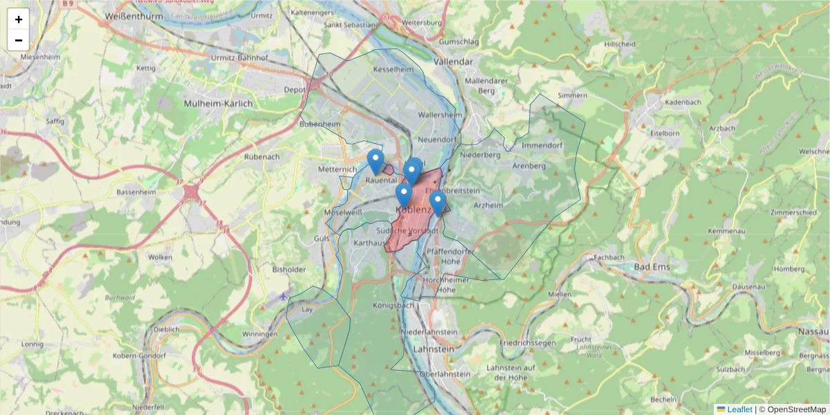 Karte des Postleitzahlen Bereichs  und der umliegenden Postleitzahlen in Deutschland