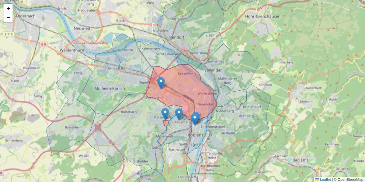 Karte des Postleitzahlen Bereichs  und der umliegenden Postleitzahlen in Deutschland