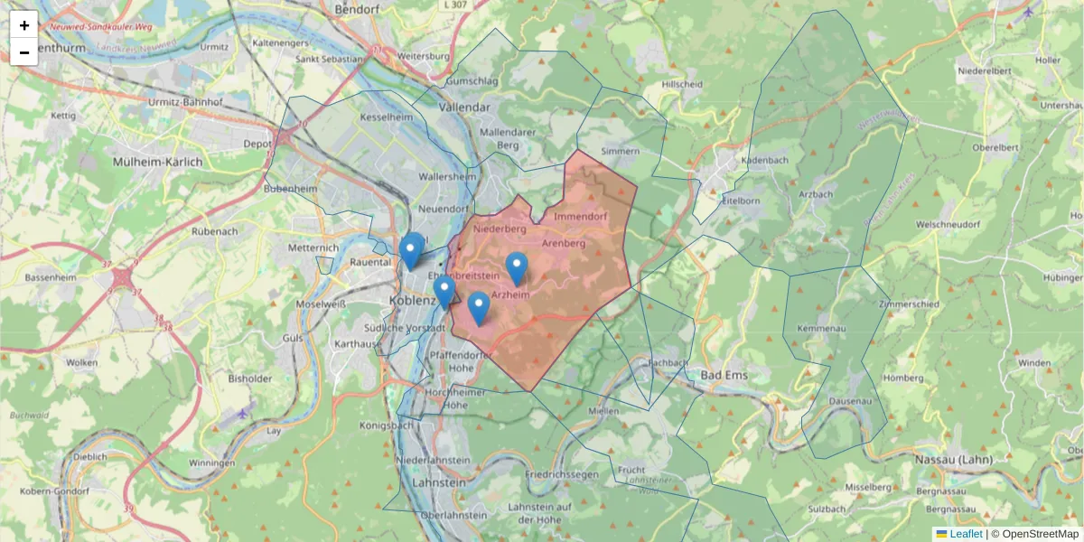 Karte des Postleitzahlen Bereichs  und der umliegenden Postleitzahlen in Deutschland