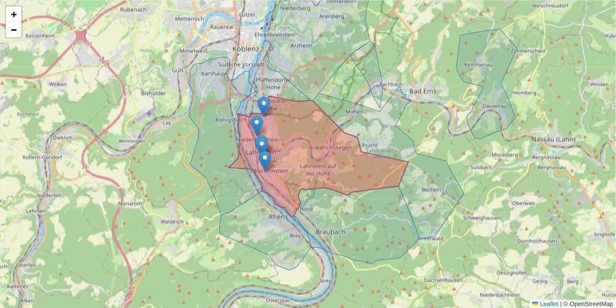Karte des Postleitzahlen Bereichs  und der umliegenden Postleitzahlen in Deutschland